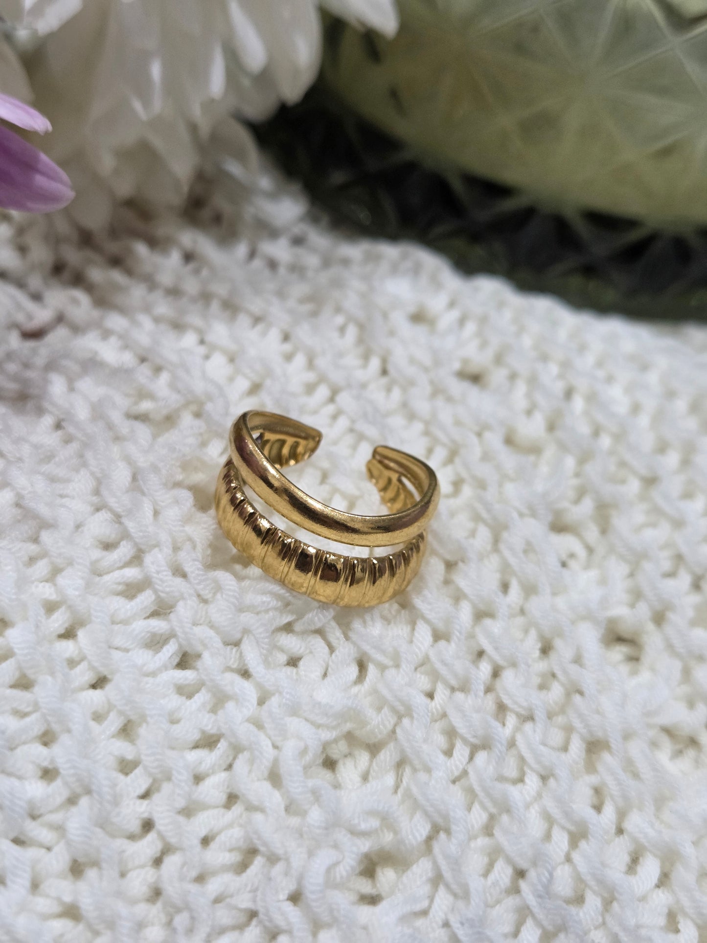 18K Gold Plated Lines 304 Stainless Steel IG Style Ring