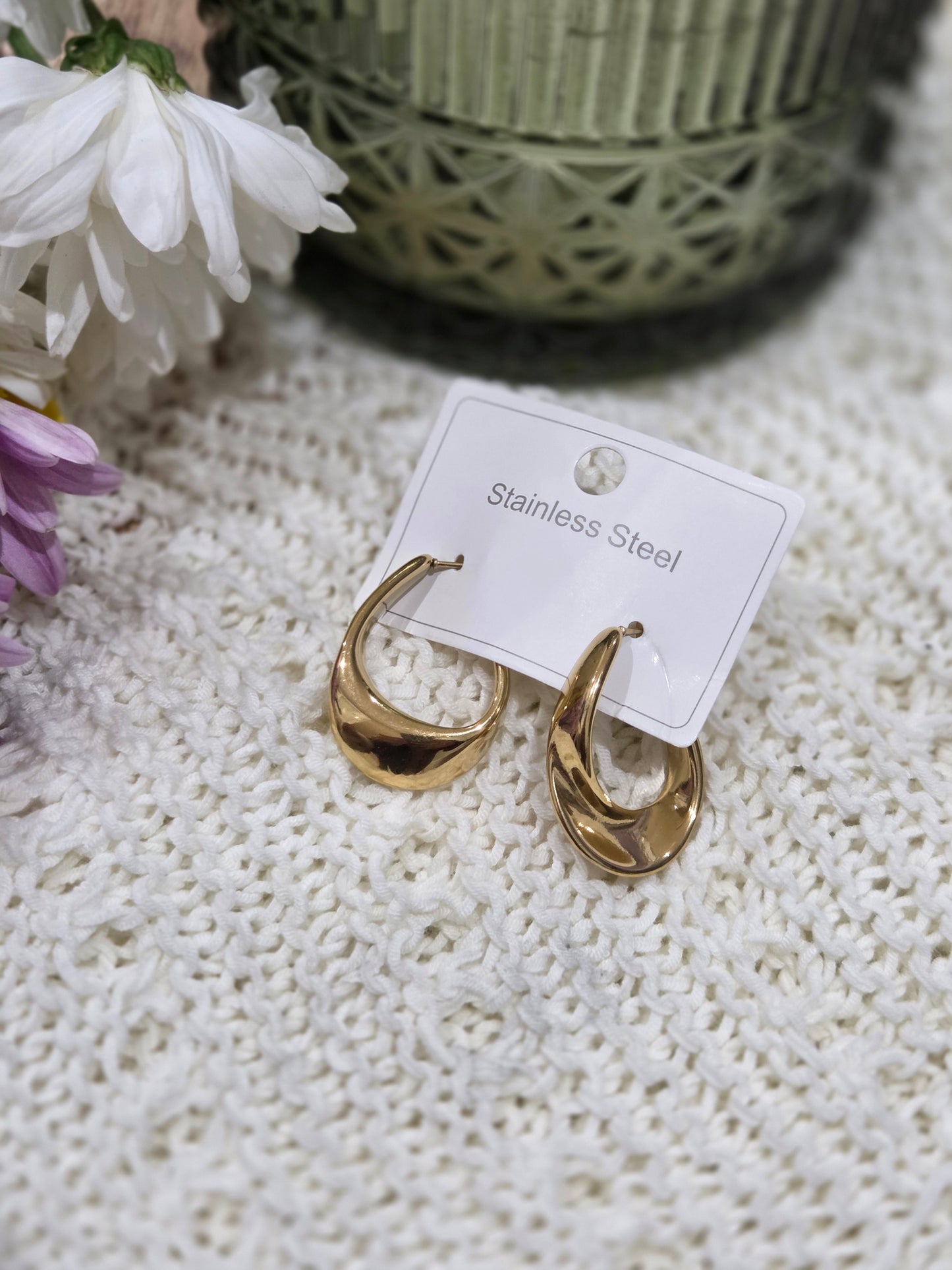 18K Gold Plated C Shape 304 Stainless Steel studs
