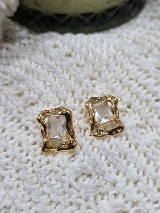 Elegant Luxurious Geometric Brass Zircon 18K Gold Plated Ear Studs