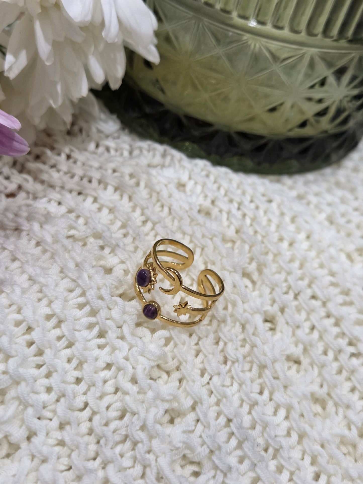 18K Gold Plated Sun Star Moon 304 Stainless Steel ring