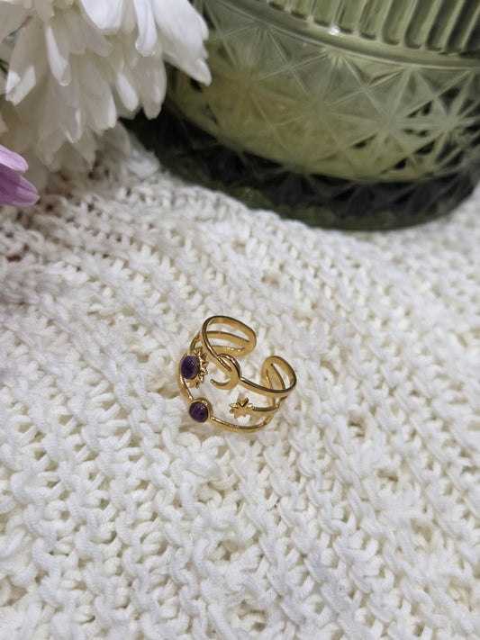 18K Gold Plated Sun Star Moon 304 Stainless Steel ring