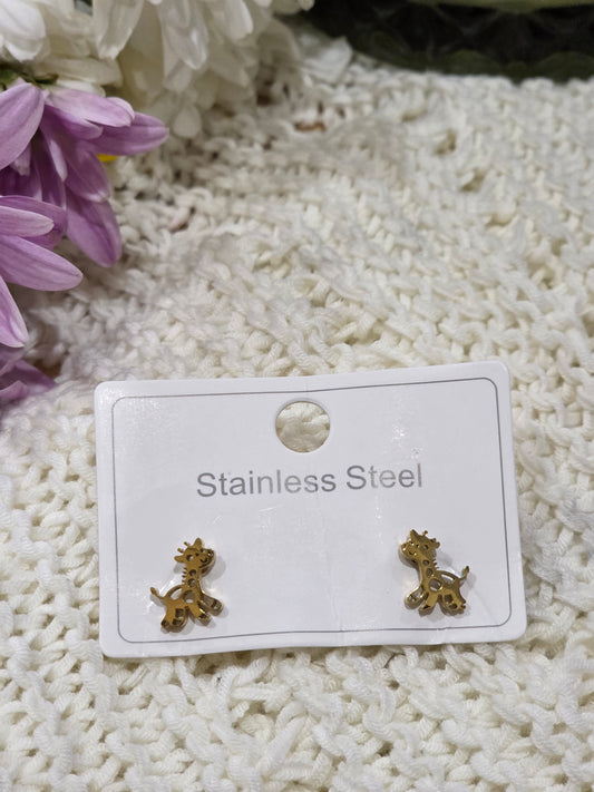 Cute Giraffe Plating 304 Stainless Steel 18K Gold Plated Ear Studs