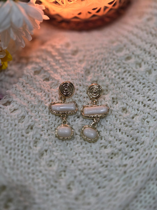 White Geometric Square Drop Earrings
