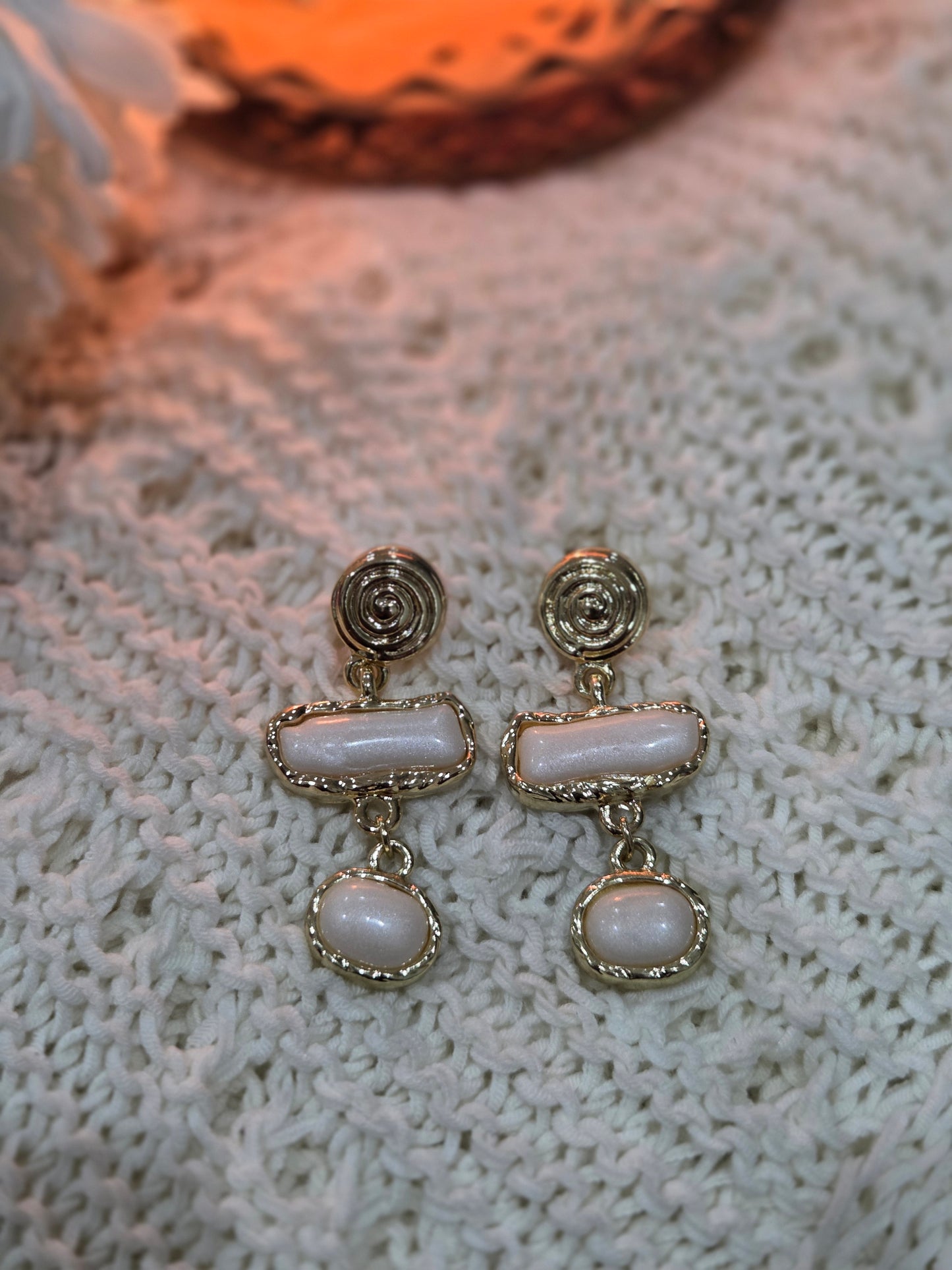 White Geometric Square Drop Earrings