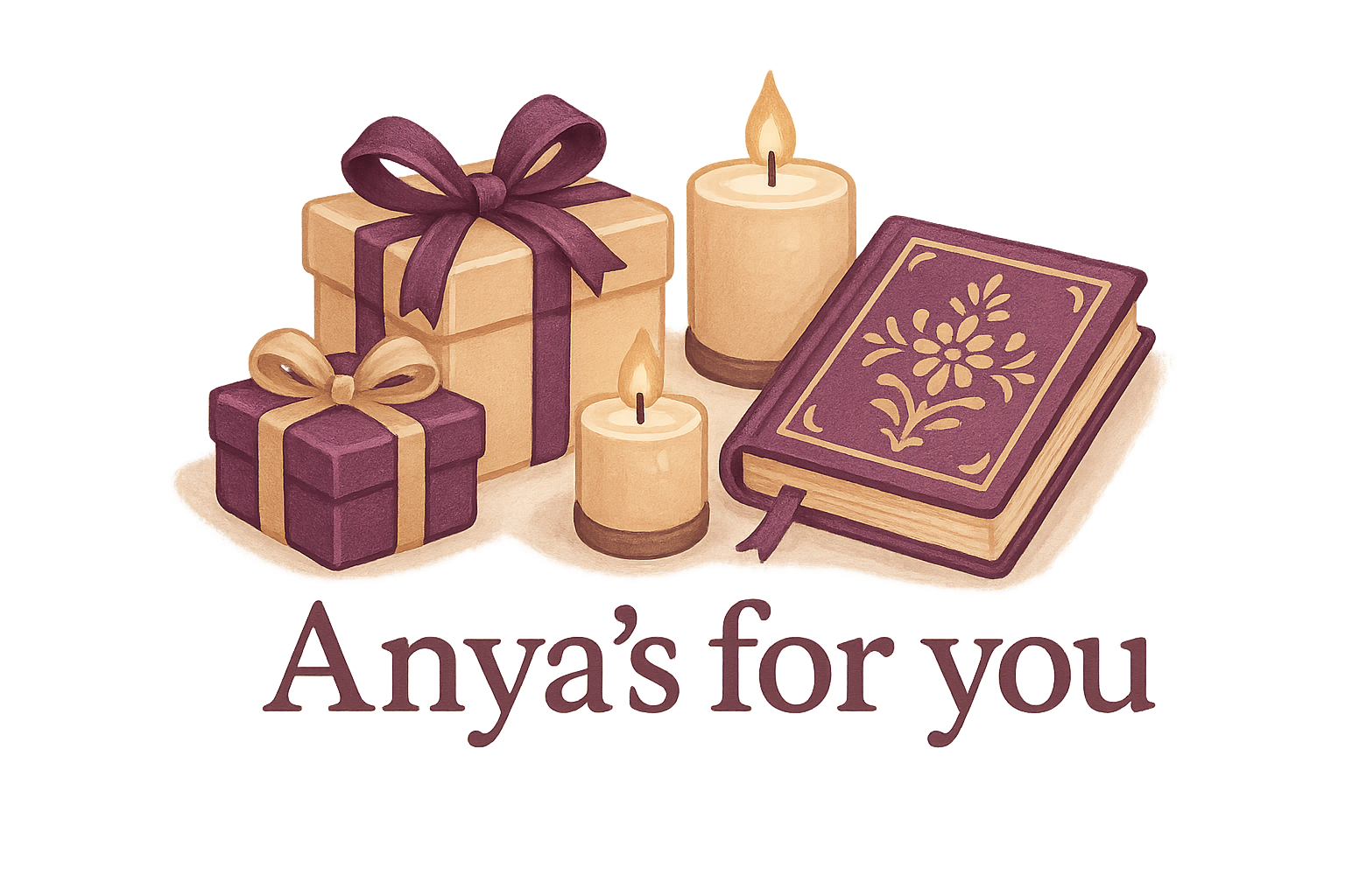 need-a-picture-for-logo-anyas-for-you-with-a-gift-boxes-beige, purple-colours-cute candle-journal,
